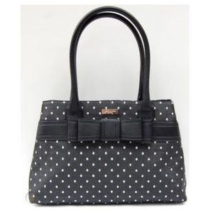 Kate Spade Harrison Elena Black and White Polkadot Coated Straw Tote Bag